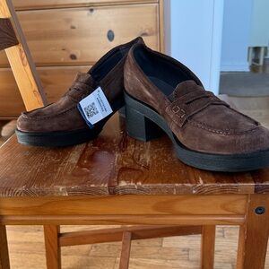Elegant Brown Suede Loafers with Chunky Black Sole